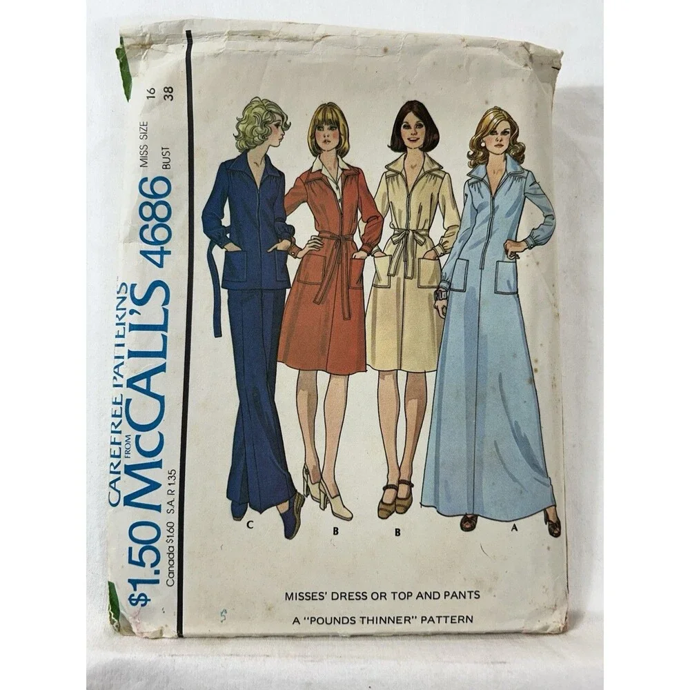 McCall’s 4686 70s Misses Dress Pants Top Pattern Sz 16 Bust 38 UNCUT FF Vintage